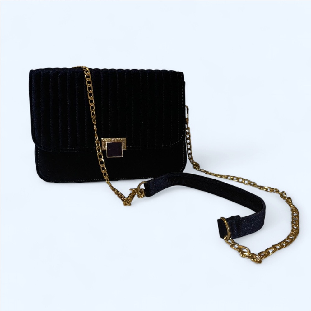 Elegant Navy Blue Velvet Shoulder Bag